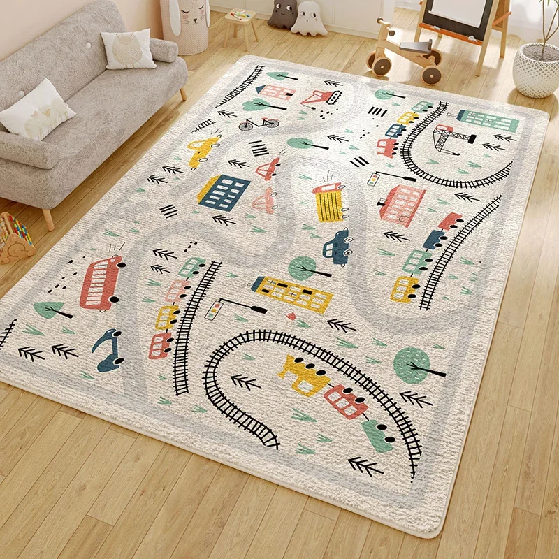 Tapis route enfant - tapis circuit ville et rails 160 x 230 cm